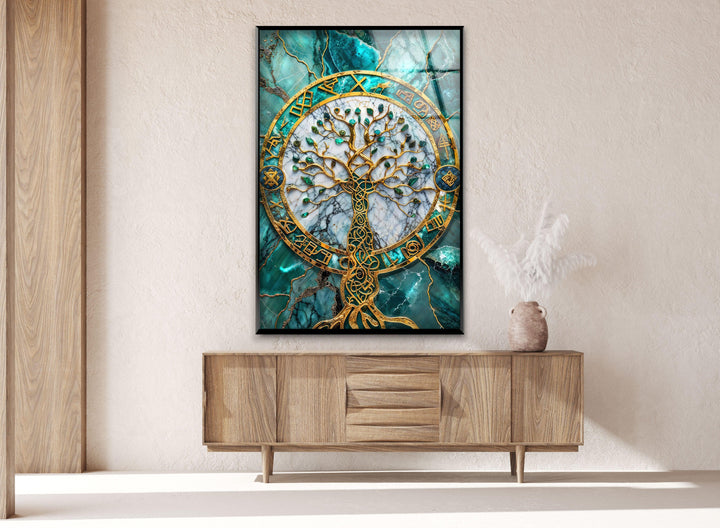 Golden & Blue Life of Tree Glass Wall Art art glass wall art, glass wall art pictures