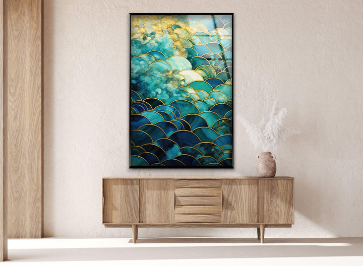Stained Green and Gold Glass Wall Art photo print on glass, prints on glass wall art