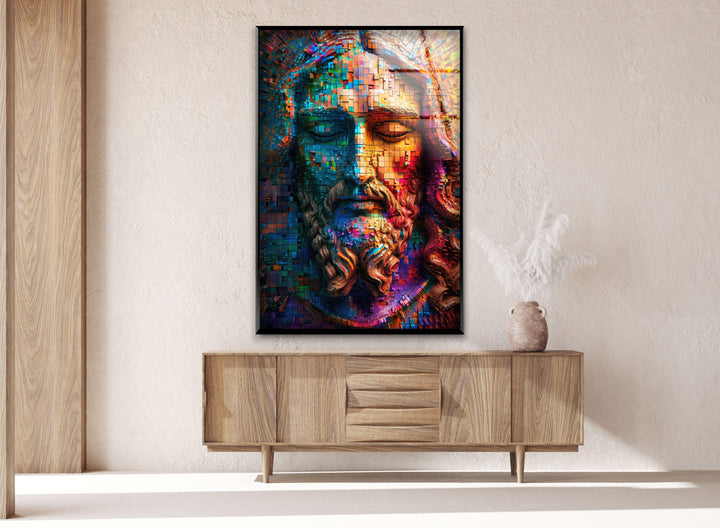 Mosaic Portrait Of Jesus Glass Wall Artwork | Custom Glass Photos
