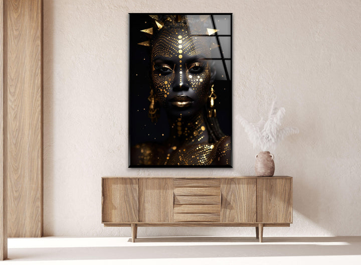Afrikanische Frau mit goldenem Gesicht, Wandkunst aus Glas