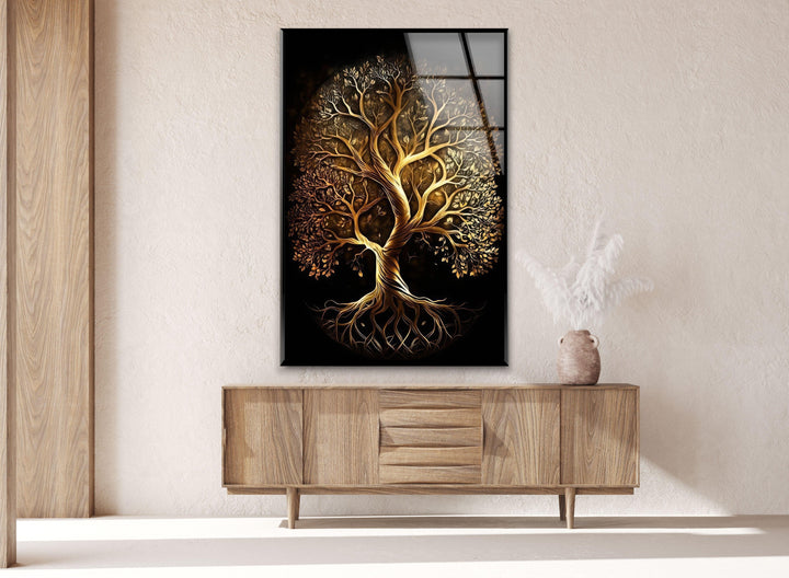 Life of Tree Gold Glass Wall Art print on glass, glass printed photos