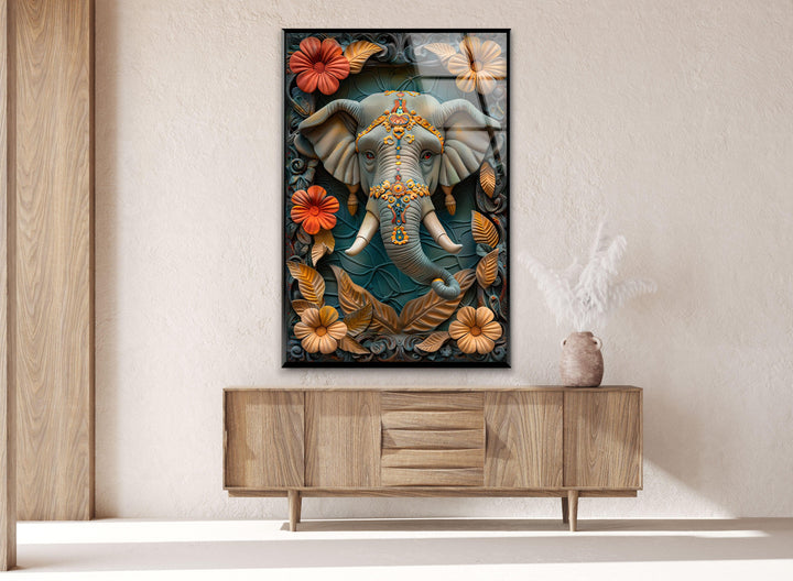 Hindu Elephant Wall Art on Glass | Unique Glass Photos