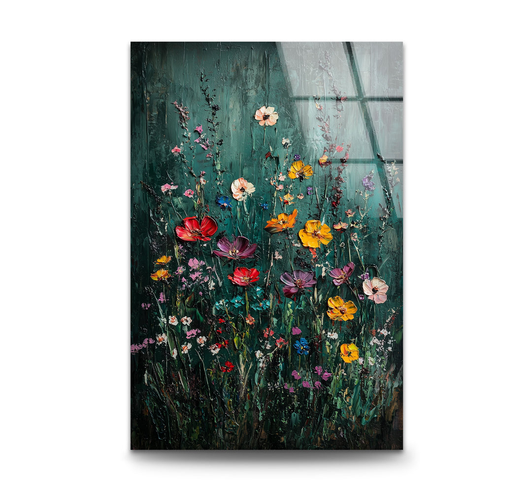 Lebendige Gartensymphonie – Strukturierte Blumen-Wandkunst aus Glas