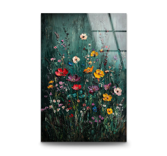 Vibrant Garden Symphony – Textured Flower Glass Wall Art - MyPhotoStation