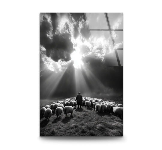 Shepherd Under the Light – Black and White Glass Wall Art - MyPhotoStation