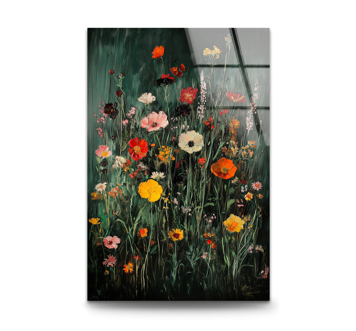 Lebendige Wildblumen in voller Blüte – Moderne florale Glaswandkunst