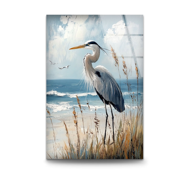 Majestic Heron by the Shoreline - Animal Glass Wall Art