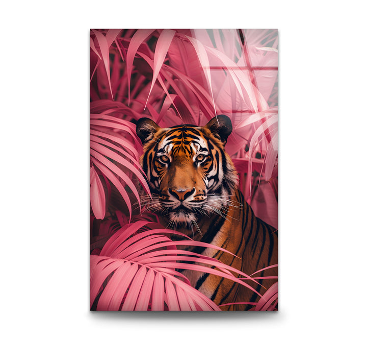 Crimson Canopy Stare – Majestic Tiger Animal Glass Wall Art
