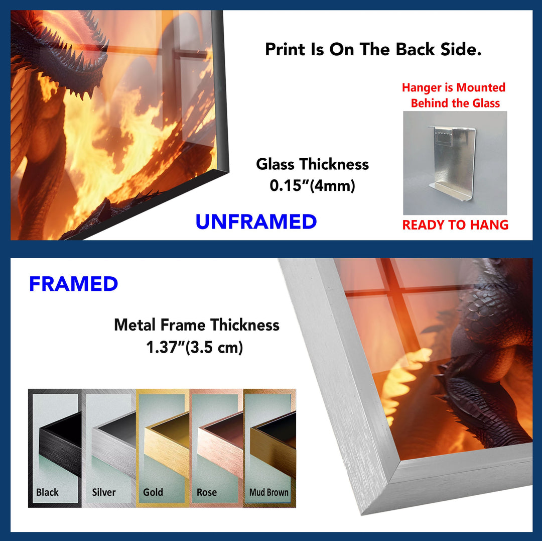 Inferno Dragon: A Fiery Beast Roaring in Destruction on Glass Wall Art