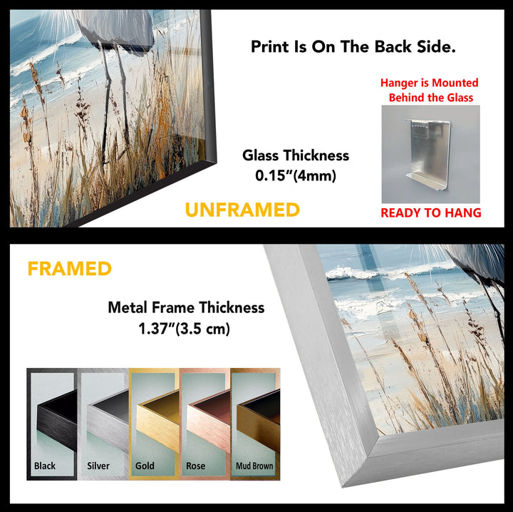 Majestic Heron by the Shoreline - Animal Glass Wall Art