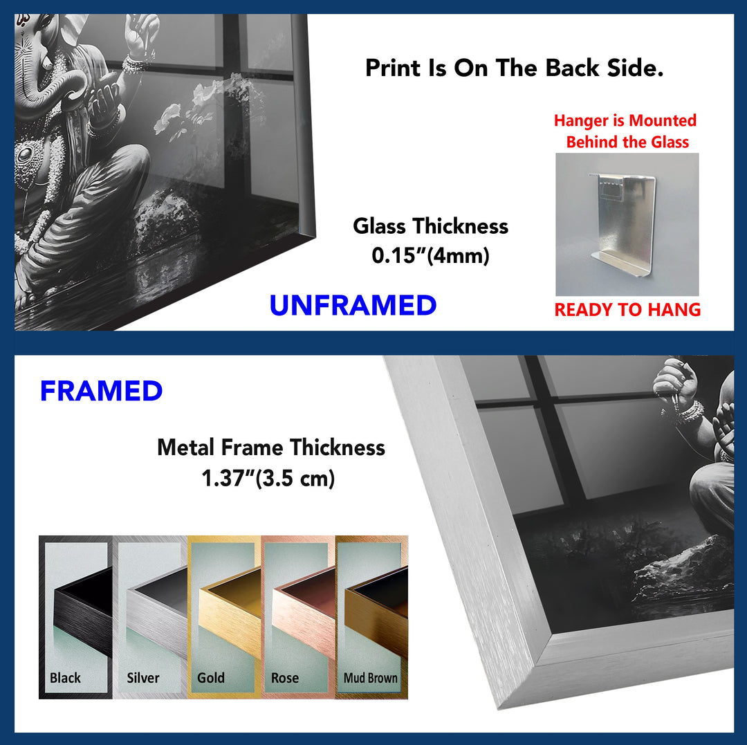 Divine Ganesha: Black and White Glass Wall Art