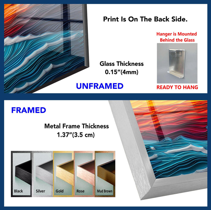 Abstract Ocean Waves Glass Wall Art: A Vibrant Sunset Seascape