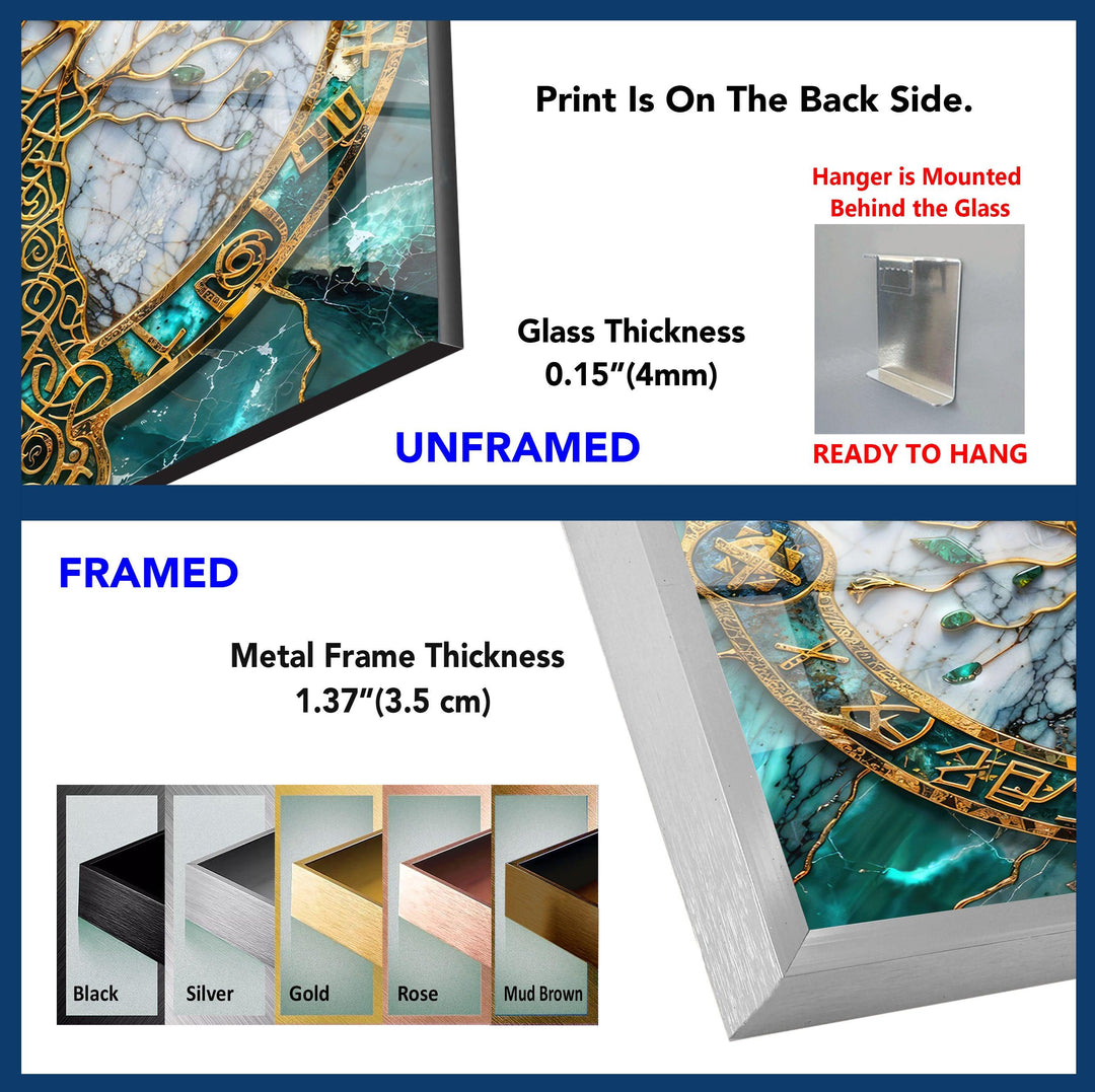 Goldene und blaue Wandkunst aus Glas „Leben des Baumes“
