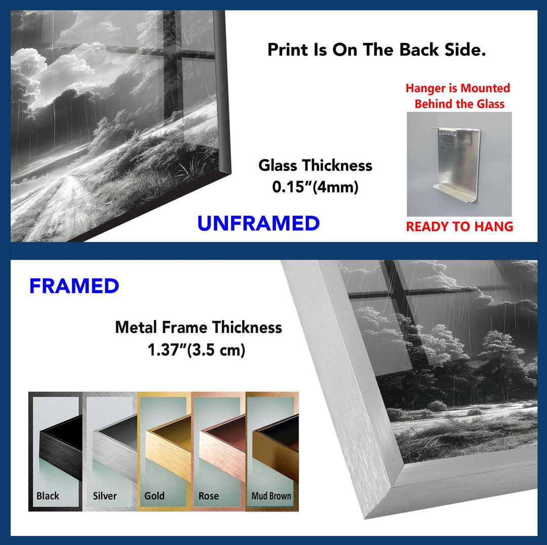 Black and White Storm Glass Wall Art: A Dramatic Rainy Landscape