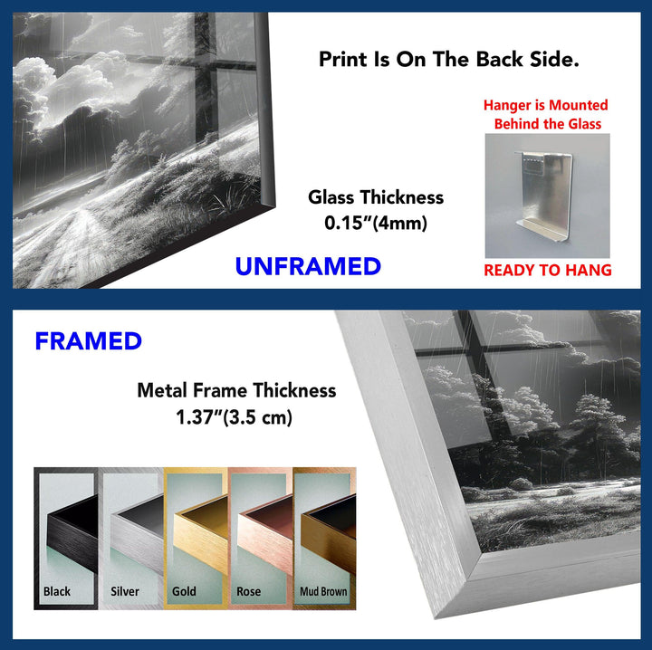 Black and White Storm Glass Wall Art: A Dramatic Rainy Landscape