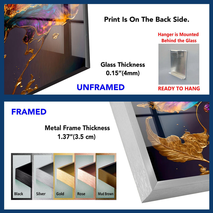 Gold Abstract Flower Glass Wall Art, Glass Printing Wall Art, Print photos on glass