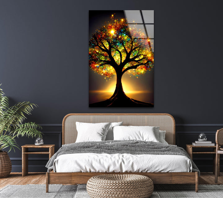 Glowing Tree Of Life Glass Wall Art, custom glass pictures, glass art prints