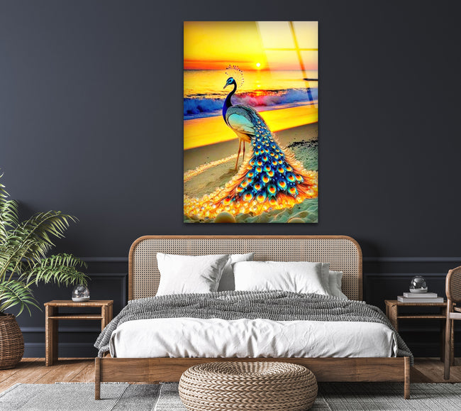 Peacock Tempered Glass Wall Art