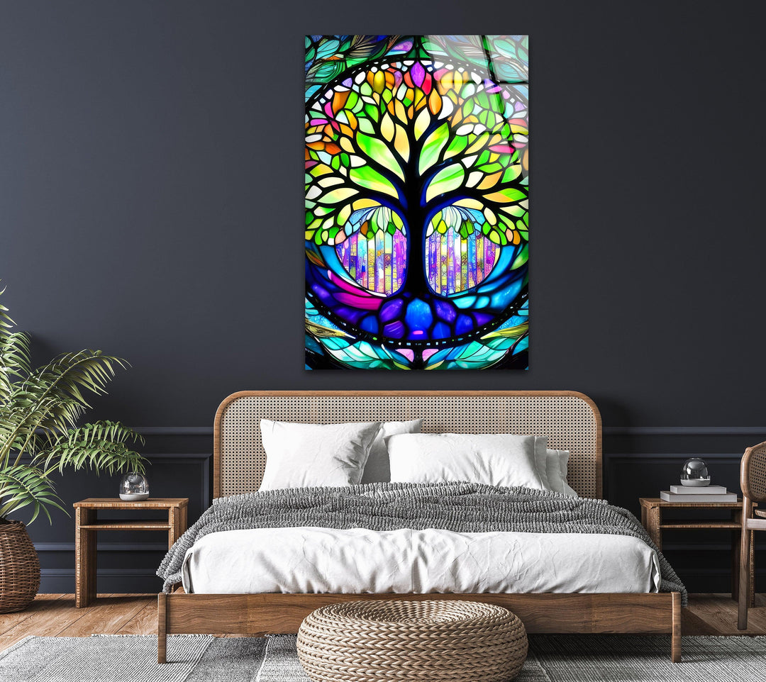 Stained Life Of Tree Glass Wall Art, Glass Printing Wall Art, Print photos on glass