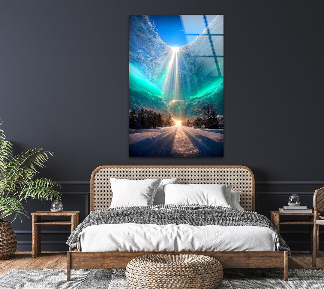 Captivating winter landscape art with cosmic illumination and frozen beauty.
