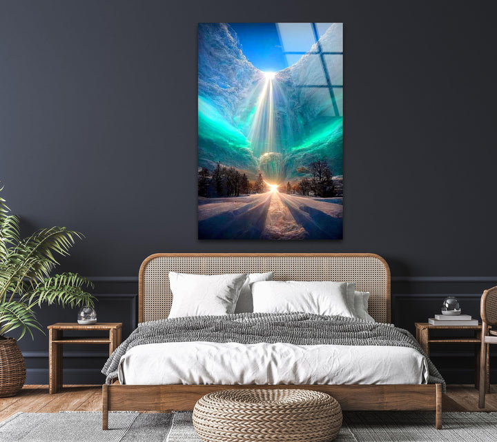 Captivating winter landscape art with cosmic illumination and frozen beauty.
