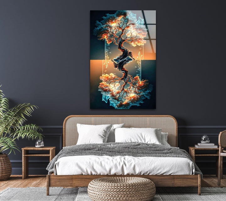 Cosmic Bright Tree Glass Wall Art, custom glass pictures, glass art prints