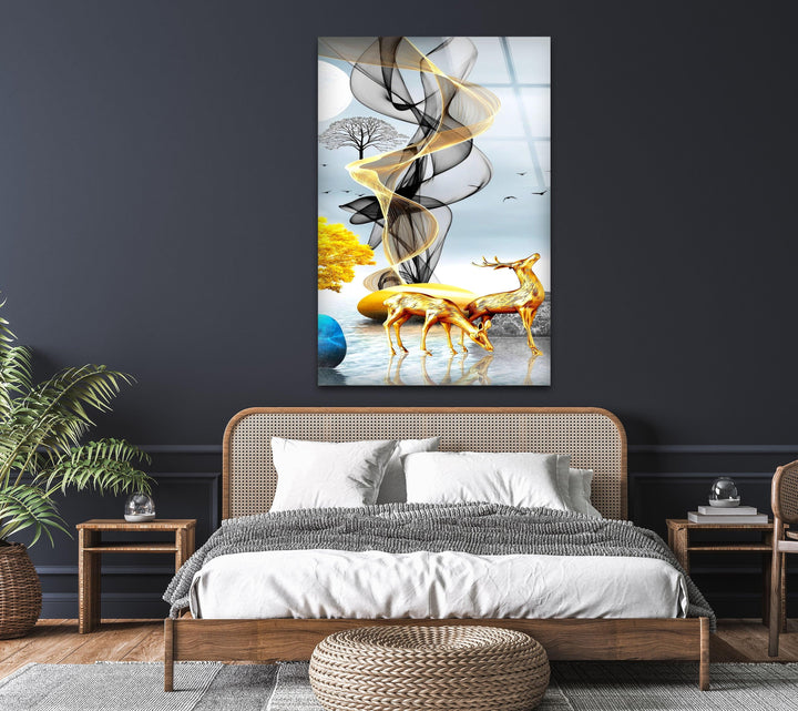 Golden Deer Glass Wall Art Glass Printing Wall Art, Print photos on glass