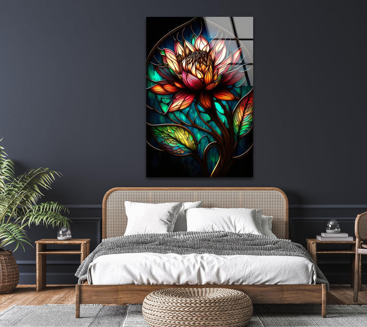Peony Dark Stained Floral Glass Wall Art, Glass Printing Wall Art, Print photos on glass