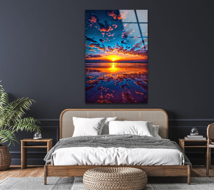 Ocean Sunset Glory: Bringing the tranquil beauty of a beach sunset with stunning reflections into your space.
