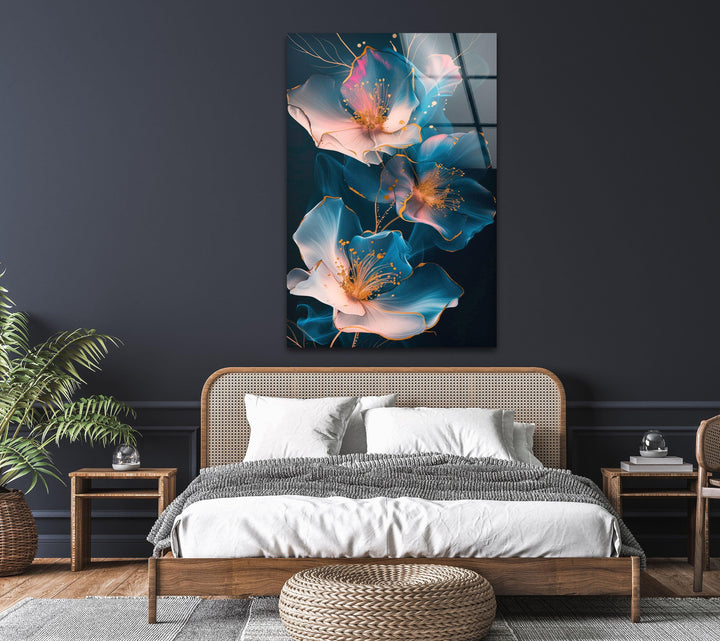 Glowing Pink Flower Glass Wall Art, glass image printing, glass prints from photos