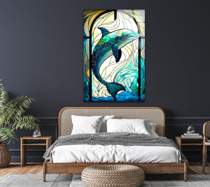 Diamond Dolphin Glass Wall Art print on glass, glass printed photos