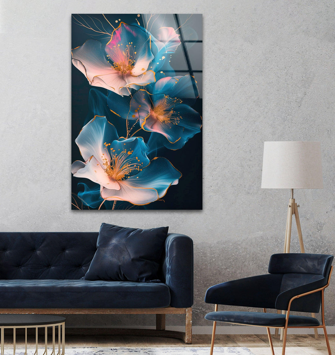 Glowing Pink Flower Glass Wall Art, glass photo prints, glass picture prints