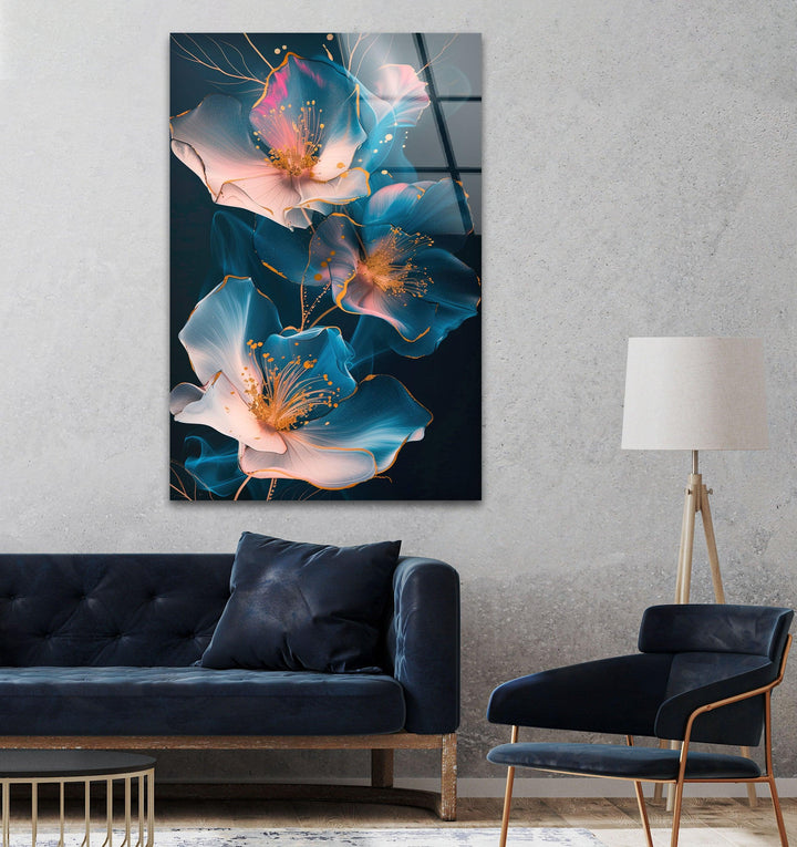 Glowing Pink Flower Glass Wall Art, glass photo prints, glass picture prints