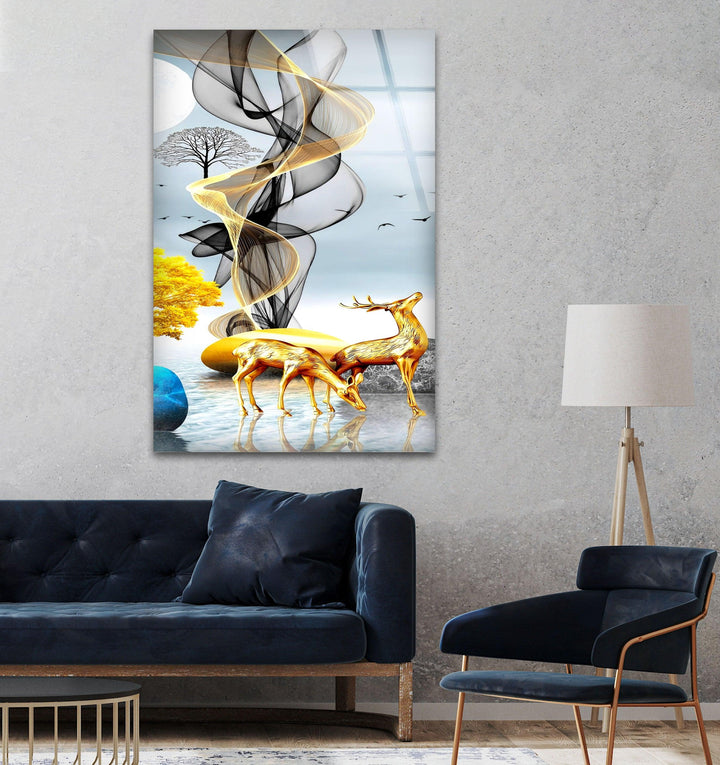 Golden Deer Glass Wall Art art glass wall art, glass wall art pictures