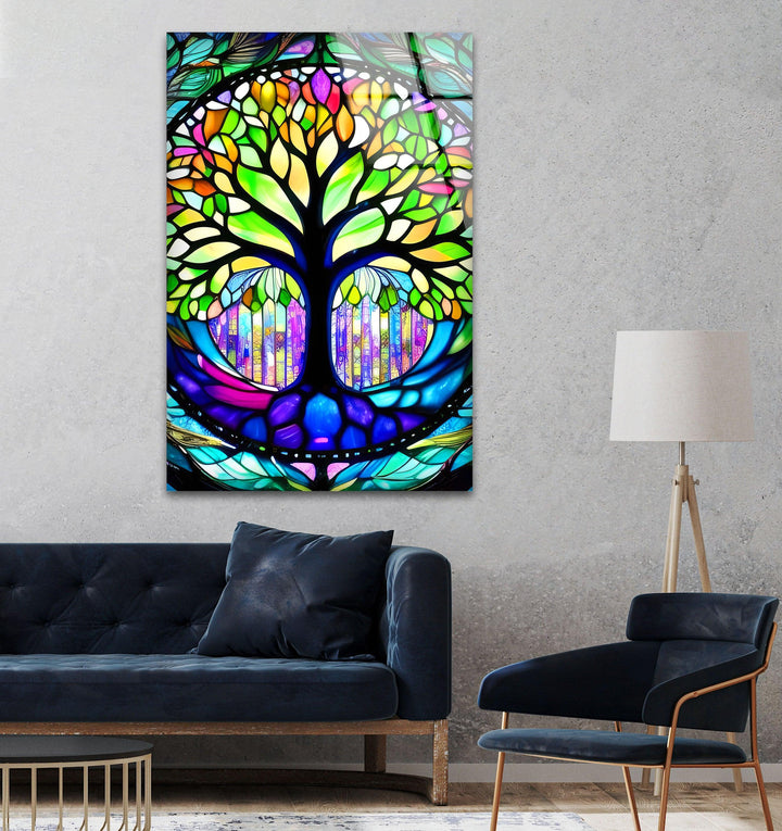 Stained Life Of Tree Glass Wall Art, stained glass wall art, stained glass wall decor