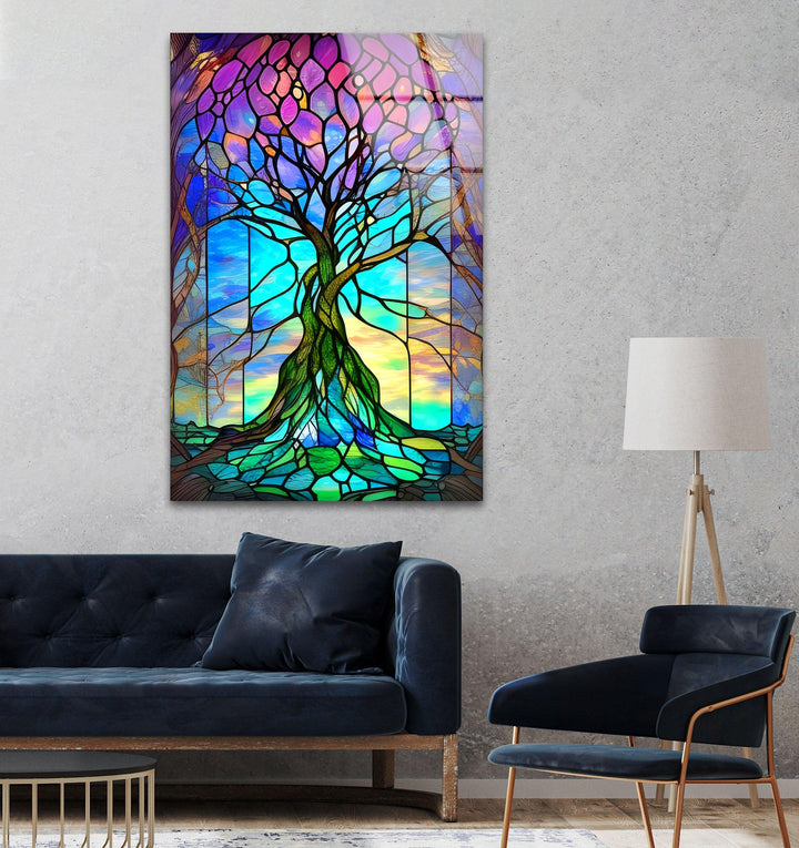 Stained Purple Life of Tree Glass Wall Art stained glass wall art, stained glass wall decor