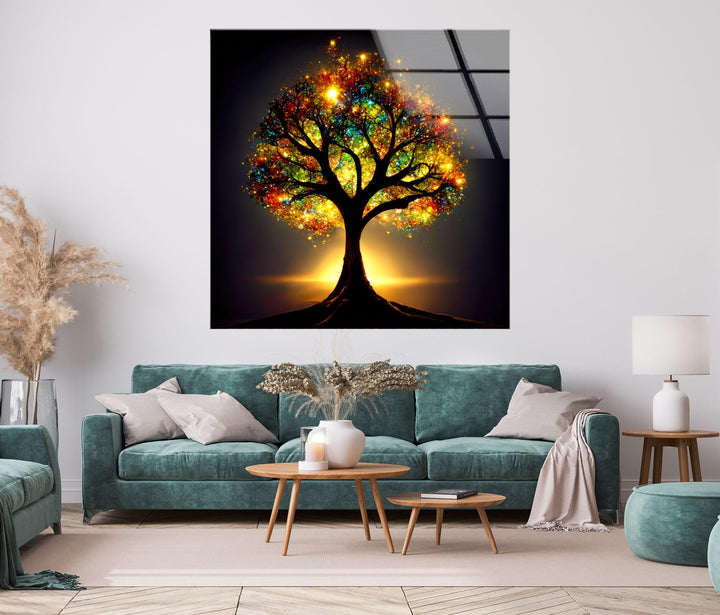 Glowing Tree Of Life Glass Wall Art, glass image printing, glass prints from photos