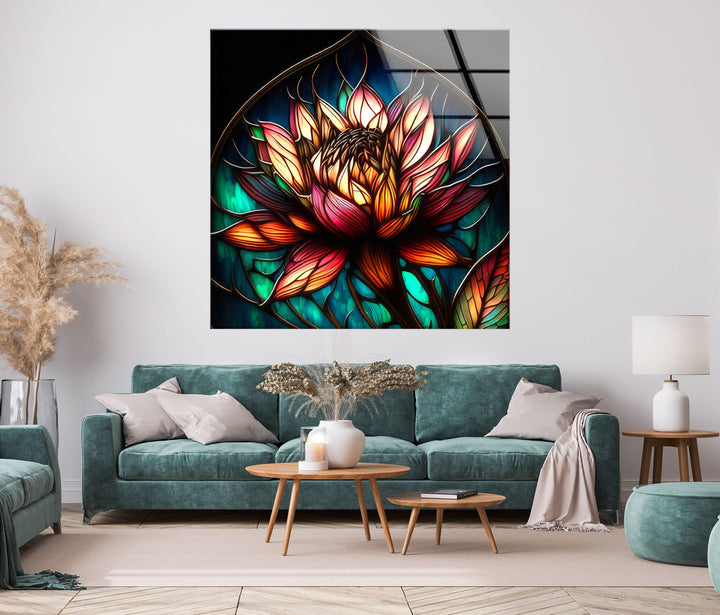 Peony Dark Stained Floral Glass Wall Art, glass art painting, glass art for the Wall