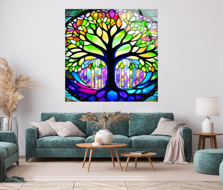 Stained Life Of Tree Glass Wall Art, art glass wall art, glass wall art pictures