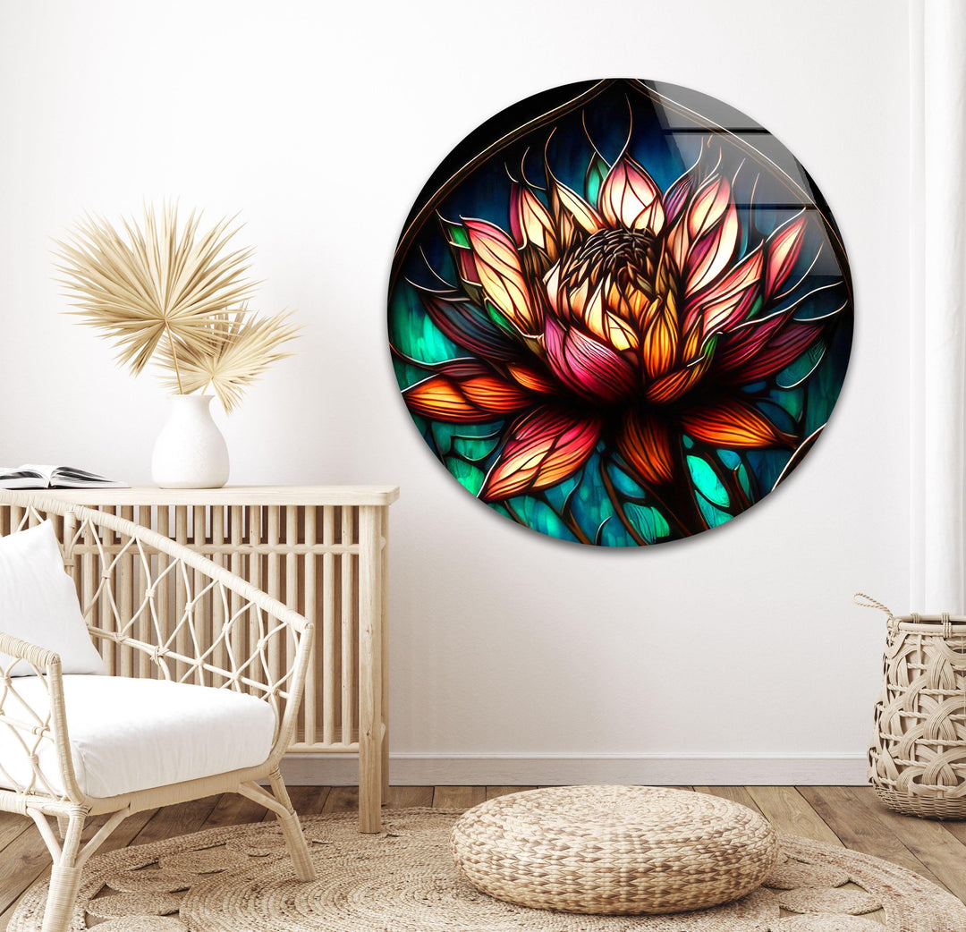 Peony Dark Stained Floral Glass Wall Art, art glass wall art, glass wall art pictures