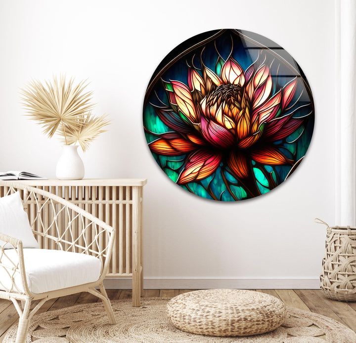 Peony Dark Stained Floral Glass Wall Art, art glass wall art, glass wall art pictures
