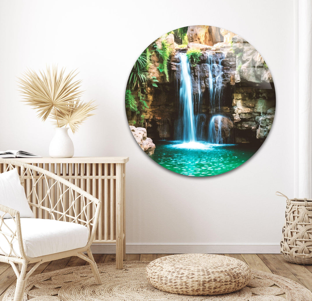 Waterfall Pool Glass Wall Art print picture on glass, Tempered Glass Wall Art