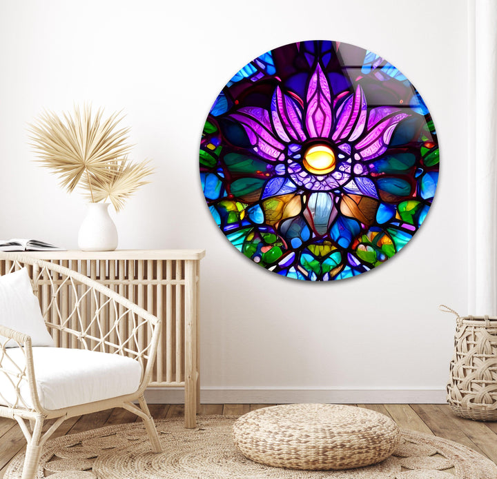 Stained Purple Floral Glass Wall Art, art glass wall art, glass wall art pictures