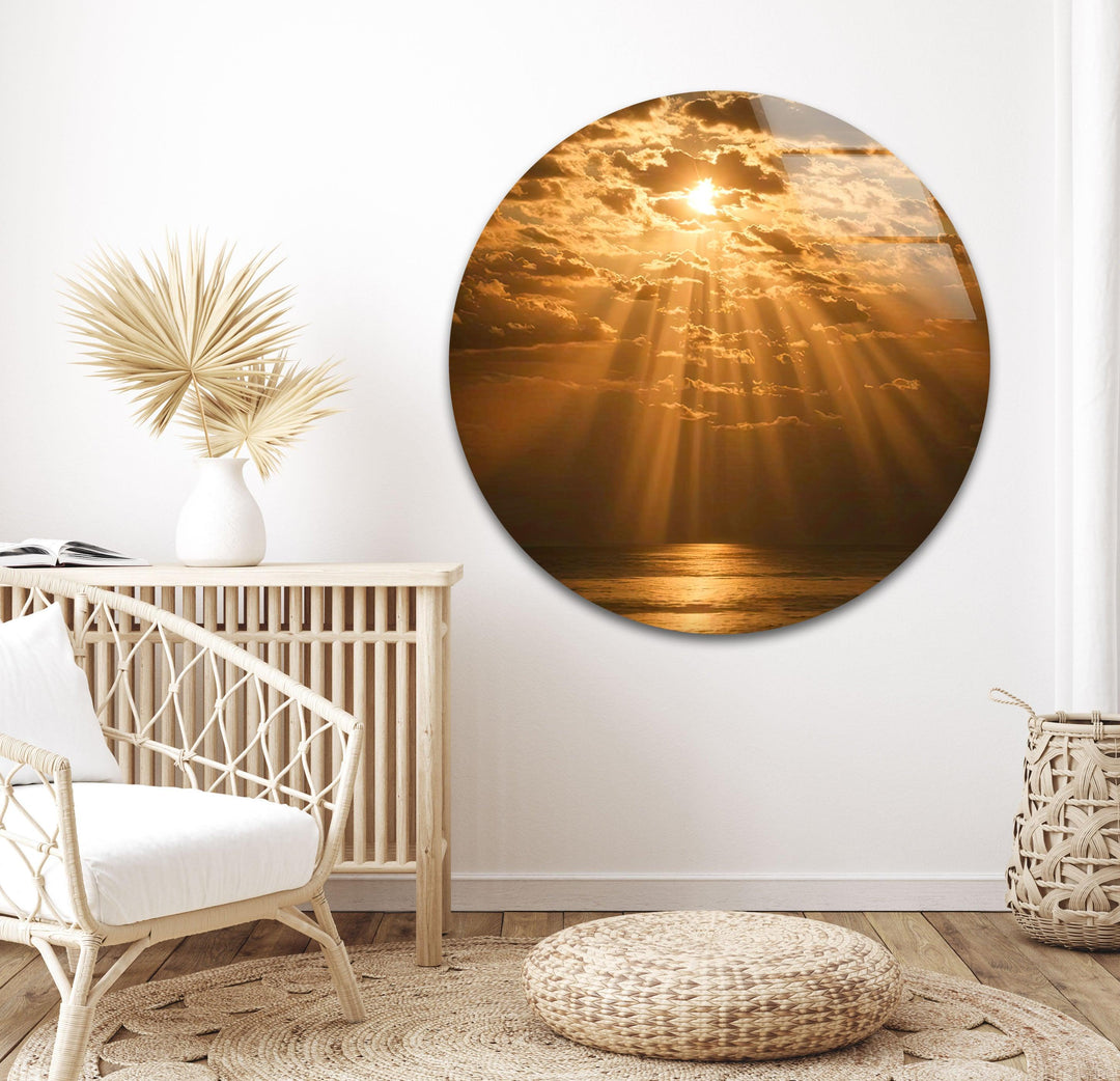 Golden Horizon on the Water - Beautiful coastal sunset with a sailing boat, perfect for relaxing vibes in any room.
