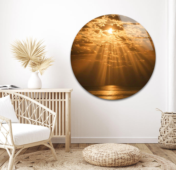 Golden Horizon on the Water - Beautiful coastal sunset with a sailing boat, perfect for relaxing vibes in any room.
