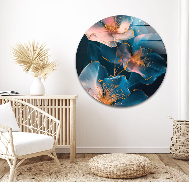 Glowing Pink Flower Glass Wall Art, glass art painting, glass art for the Wall