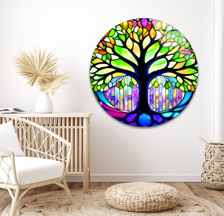 Stained Life Of Tree Glass Wall Art, glass art painting, glass art for the Wall