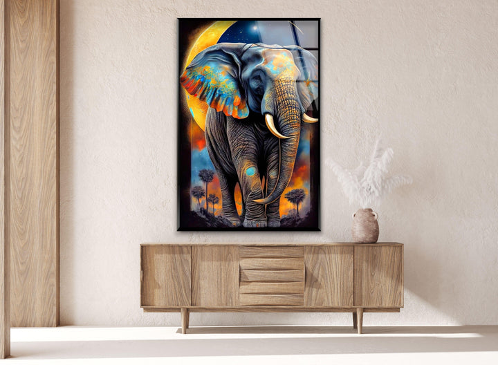 Elephant With Moon Glass Wall Art glass photo prints, glass picture prints