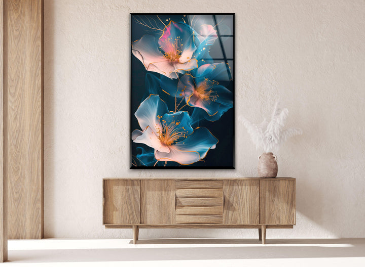 Glowing Pink Flower Glass Wall Art, Glass Printing Wall Art, Print photos on glass