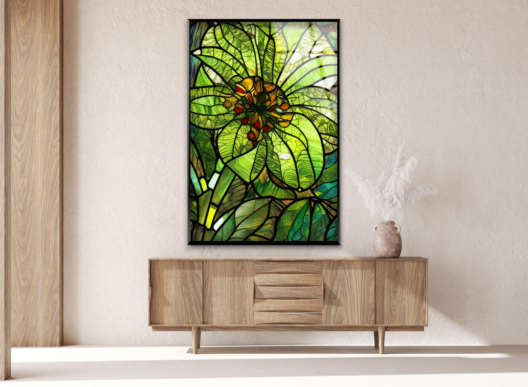Green Flower Stained Glass Wall Art, art glass wall art, glass wall art pictures
